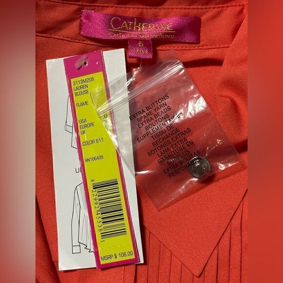 Catherine Malandrino Coral Collared Button down Blouse Size - Picture 6 of 8